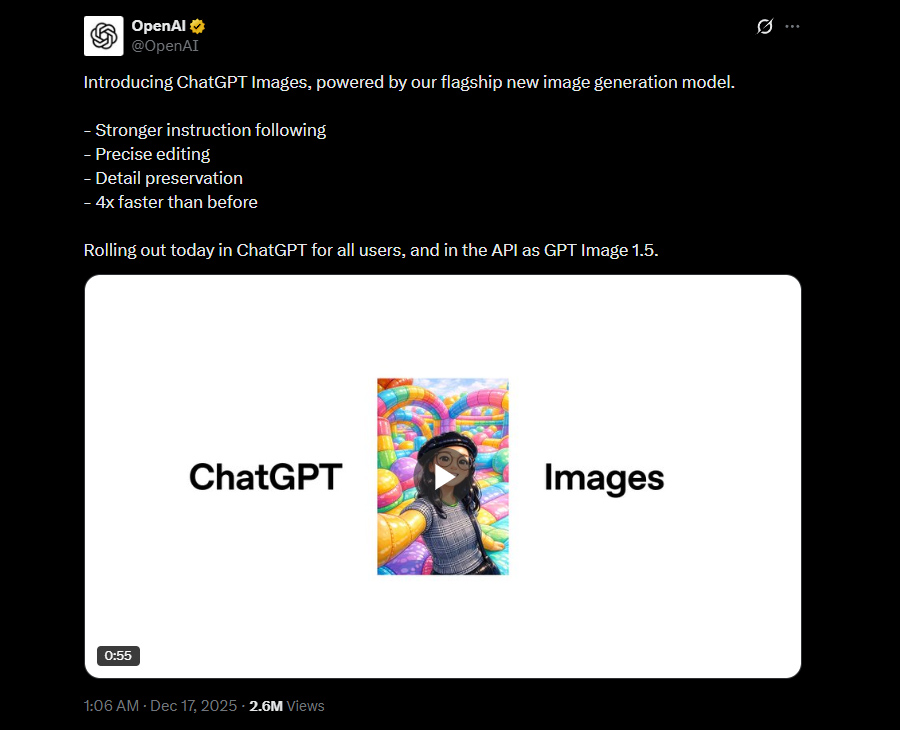 OpenAI ra mắt ChatGPT Images 1.5, tạo ảnh nhanh gấp 4 lần