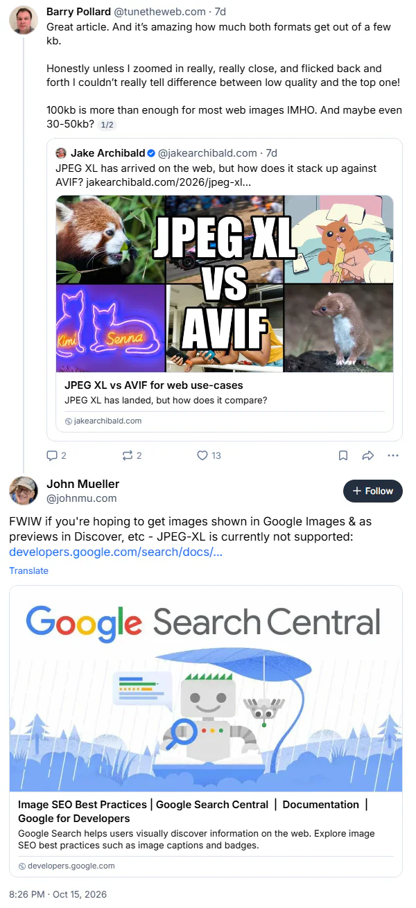 Google Images và Discover chưa hỗ trợ ảnh JPEG XL